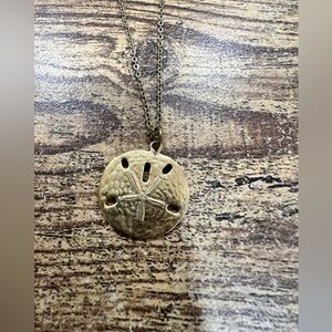 Gold tone Minimalist Sand Dollar Necklace with Dainty Chain
